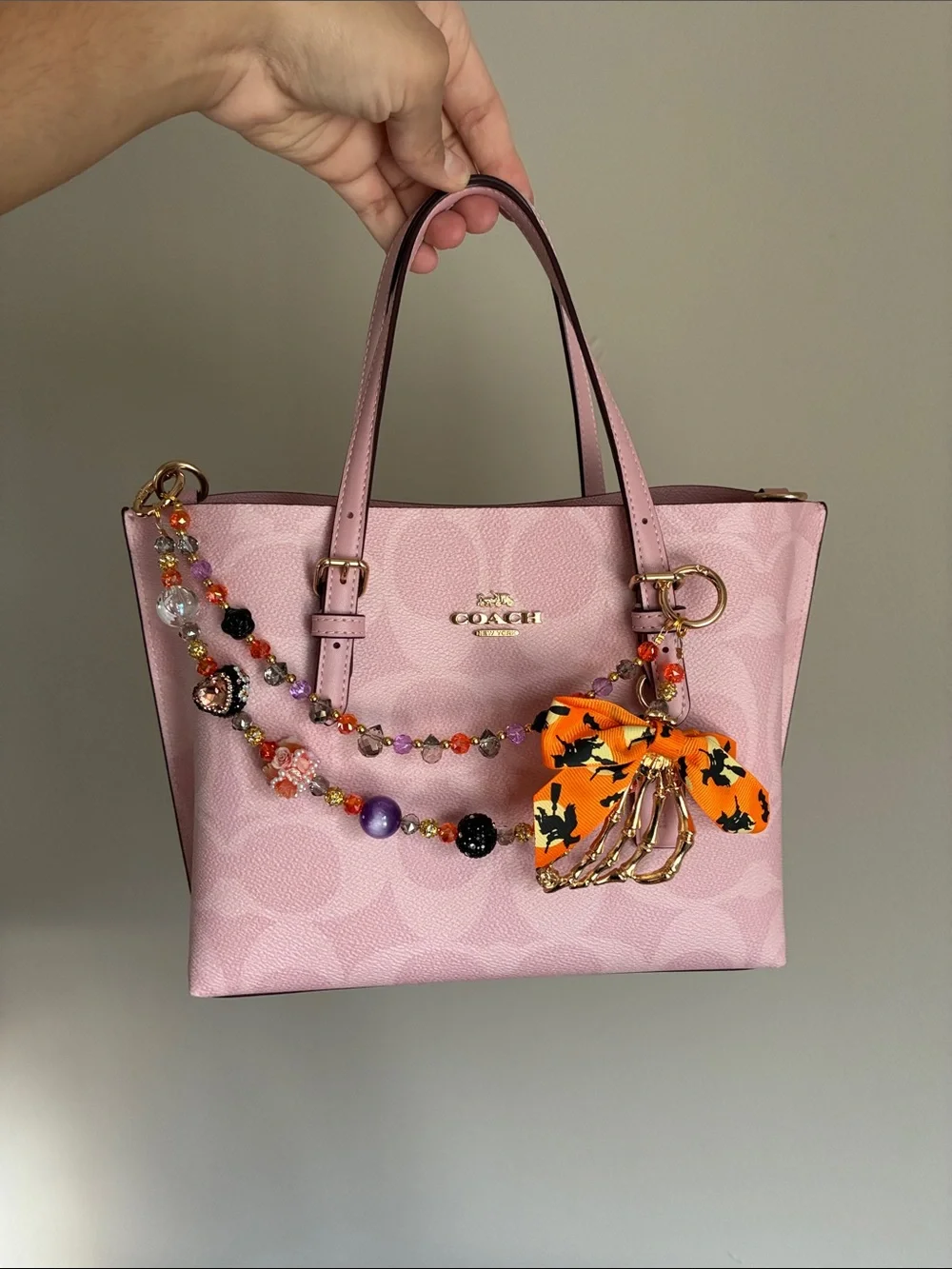 Orange Halloween Bow Beaded Keychain Bag Charm